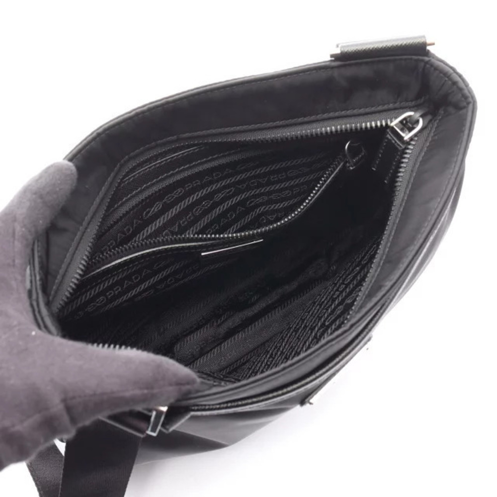 Prada Saffiano Bag Black Leather Shoulder Re - Picture 3 of 4